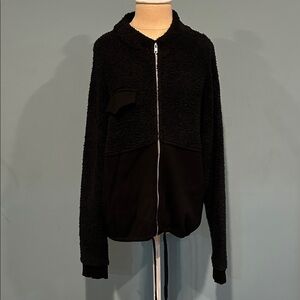 Monrow Black Sherpa Soft Knit Jacket size Large Zip Front Side Pockets